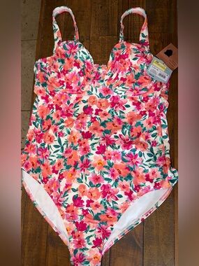 Target Women’s Floral One-Piece Swimsuit - Pink, Coral, Green